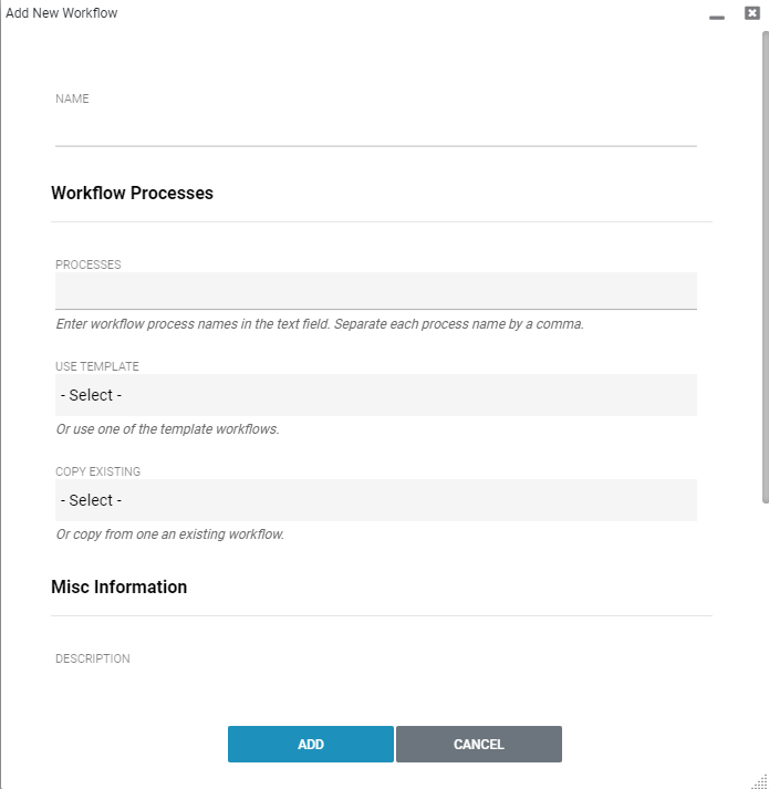 Create new workflow form